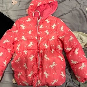 Pink Puffer Jacket Unicorn Design